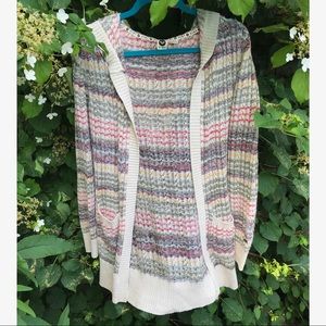 Roxy Cream/Multicolored Striped Hooded Cardigan